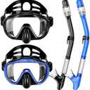 Snorkeling Gear for Adults, Dry Top Snorkel Set with Panoramic Anti-Leak and Anti-Fog Tempered Glass Lens, Adjustable Snorkeling Set for Scuba Diving Swimming Training Snorkel Kit