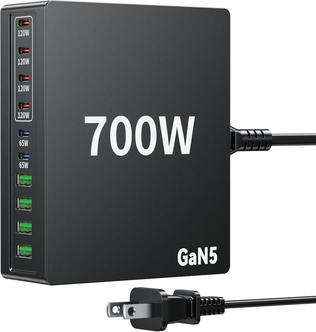 700W USB C Charger Block 10-Multiport USB C Charging Station Desktop Wall Laptop Charger GaN PD Compatible with iPhone, iPad,Samsung, MacBook, Dell and More