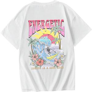 QJQ Girl's Cute Graphic T Shirts Short Sleeve Crewneck Tees Summer Tropical Trendy Preppy Tops Clothes White Beach 10 Years