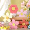 Threehoney Spring Wooden Flowers Decor Wooden Daisy Art Spring Floral Tiered Tray Decor Farmhouse Daisy Table Centerpieces for Home Desk Shelf Easter Tabletop Decoration(Pink)