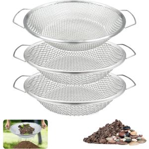 3PCS Soil Sifter for Gardening, Rock Sifter for 5gallon Bucket, Dirt Sifter Compost Sifter, Sifter for Gravel Sawdust Vermicompost, 3mm, 6mm,8mm, Soil Sifter with Handle