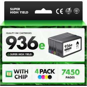 936e Ink Cartridge (with Chip) Combo 4-Pack Replacement for HP 936e 936 Ink Cartridge Compatible for HP OfficeJet Pro 9125e 9135e 9110b 9128e 9130b 9122e Wide Format 9730e Printers