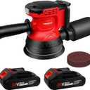 5 Inch Brushless Orbital Sander with 2Pcs 2.0Ah Batteries, 20V Cordless Electric Sander, 3 Variable Speeds 6000-12000 RPM Sanders for Woodworking, 30 Pcs Sandpapers and Dust Collection Bag