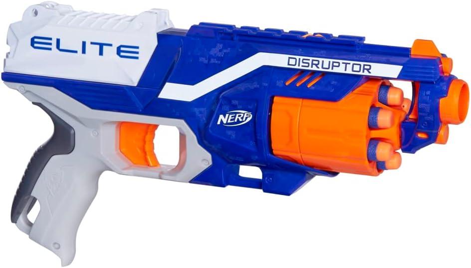 NERF Disruptor Elite Blaster - 6-Dart Rotating Drum, Slam Fire, Includes 6 Official Nerf Elite Darts - for Kids, Teens, Adults, Multi Color