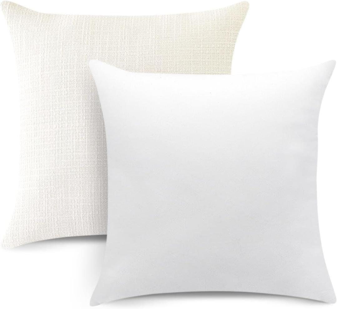 OTOSTAR Set of 2 Linen Throw Pillow Covers with Inserts Included Decorative Square Pillowcases with Inserts 20x20 Inch for Home Decor Sofa Bedroom Car 50 x 50 CM Cream