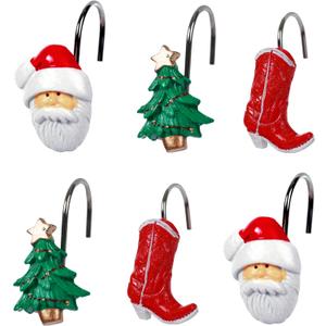 Two Fish Home Fashions Set of 12 Decorative Christmas Tree Resin Shower Curtain Hooks, Christmas Tree Resin Curtain Rings Pack of 12 (Xmas Tree)