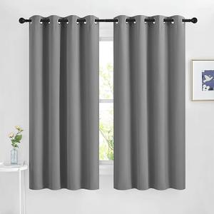 NICETOWN Silver Grey Blackout Curtains 63 inch Length for Kitchen, Grommet Energy Saving Thermal Window Treatments Light Blocking Drapes for Bedroom, 2 Panels, W46 x L63 