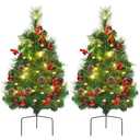 Set of 2 Pre-lit Christmas Trees 24in Battery Powered Pathway Outdoor Decoration