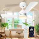 28"Ceiling Fans with Lights, Flush Mount Ceiling Fans with Light and Remote,Easy-to-install,Reversible,3000K-6500K,Dimmable,6 Wind Speed,Small ceiling fan light for Bedroom,Kitchen,Garage.White.