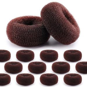 Hair Bun Maker Donut 12 Pcs, Medium Sock Bun Doughnuts for Ballet Style Buns, Long Hair Accessories Bulk Ring Shaper for Women and Girls (Size M / 2.75 Inch, Brown)