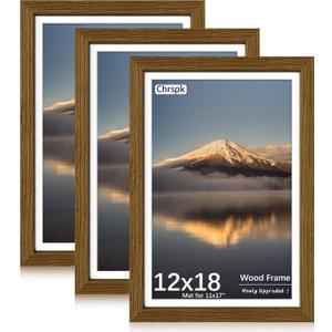 12x18 Poster Frame, Display Pictures 11X17 with Mat or 12x18 Without, Wall Hanging Frames, Rustic Brown, 3 Pack