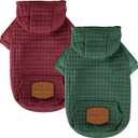 2 Pack Dog Hoodie Sweaters for Small Medium Dogs Warm Dog Clothes for Large Dogs Soft Waffle-Like Laminated Sweatshirt Bulldog (Dark Green+Wine Red, XXS (Back: 8",Chest: 11", Neck: 7.9"))