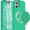 Magnetic for iPhone 16 Case, Compatible with Magsafe, Suction Cup Phone Mount, [2 Screen Protectors][Camera Lens Protector] Silicone Shockproof Protective Slim Phone Cover 6.1", Emerald Green