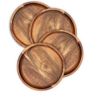 Acacia Wood Round Dinner Plates 6 Inch - Serving Tray & Platters for Home Decor, Food, Vegetables, Fruit, Charcuterie, Appetizer (Set of 4 Wooden Charger)