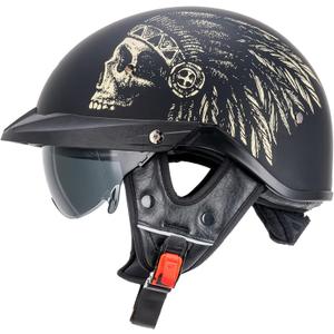 VCOROS Half Helmets Motorcycle VHF04 Open Face Sun Visor Quick Release Buckle Adjustable DOT Approved Cycling Retro Cruiser Pilot Helmets for Adults Men and Women (Matte Indian,L)