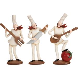 Deco 79 Polystone Chef Decorative Sculpture Home Decor Statues with Musical Instruments, set of 3 Accent Figurines 8" x 3" x 14", White