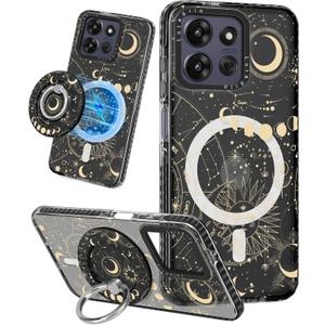 Lotadilo Cute Case for Moto G Power 2026/2025/Play 5G 2025 for Women Girls - Funny Sun Moon Design Compatible with Magsafe Ring Holder Magnetic Stand Kickstand Fashion TPU Phone Covers Kawaii