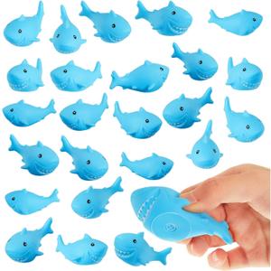 Deekin 24 Pcs Rubber Sharks Toys for Kids Mini Floating Rubber Sharks Cute Bathtub Toys for Shower Classroom Carnival Cake Decoration Birthday Pool Party Favors