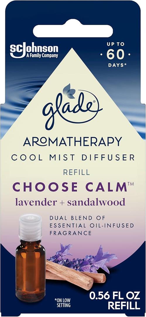 Glade Aromatherapy Cool Mist Oil Diffuser Refill, Choose Calm, Lavender + Sandalwood, 0.56 fl oz (1 Refill)