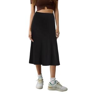 Urban CoCo Women's Elastic High Waist A-Line Flared Midi Skirt Solid Ribbed Knit Skirts (Black, S)