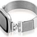 Magnetic Bands Compatible for Fitbit Sense 2/Fitbit Versa 4/Fitbit Sense/Fitbit Versa 3, Mesh Stainless Steel Bling Strap, Dressy Replacement Adjustable Wristband for Women (Silver)