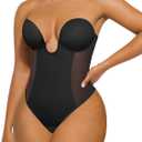 SHAPELLX Strapless Shapewear Bodysuit for Women U Plunge Corset Backless Body Shaper Tummy Control Thong Top Daily Wear (A1-black), XL
