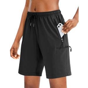 SANTINY Women's 5''/ 7''/9'' Hiking Cargo Shorts Quick Dry Lightweight Summer Shorts for Women Athletic Golf Zipper Pockets, Large, Black