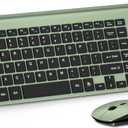 Wireless Keyboard and Mouse Ultra Slim Combo, TopMate 2.4G Silent Compact USB 2400DPI Mouse and Scissor Switch Keyboard Set with Cover, Batteries Included, for PC/Laptop/Windows/Mac - Green Black