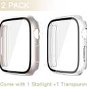 Misxi 2 Pack Tempered Glass Case Compatible for Apple Watch Series 11 (2025) Series 10 42mm, Hard PC Screen Protector Overall Protection Scratch-Resistant Cover for iWatch, 1 Starlight + 1 Transparent