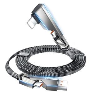 SHEZI 4-in-1 [Upgraded] USB C Cable 10FT Compatible with Lightning Cable 90 Degree, Long Fast Charging Flat Nylon Braided for iPhone 16/15 Charger Cord, Multi Charging Combo with L/USB C/USB A Ports