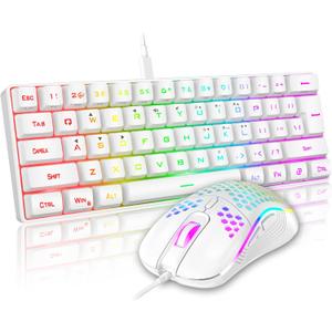 RedThunder 60% Mini Gaming Keyboard and Mouse Combo, Lightweight, Ultra-Compact 61 Keys RGB Backlit,7200 DPI Honeycomb Optical Mouse, Wired Gaming Set for PC MAC PS5 Xbox Gamer(White)