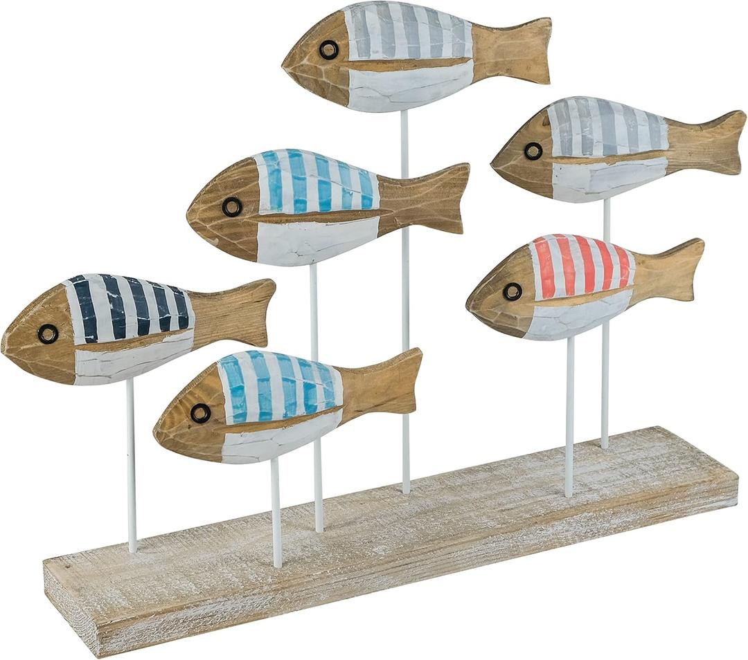SAILINGSTORY Wooden School of Fish Beach Decor Nautical Coastal Decor Beach Bathroom Decor Lake House Decor Ocean Decoration Stripe Finish