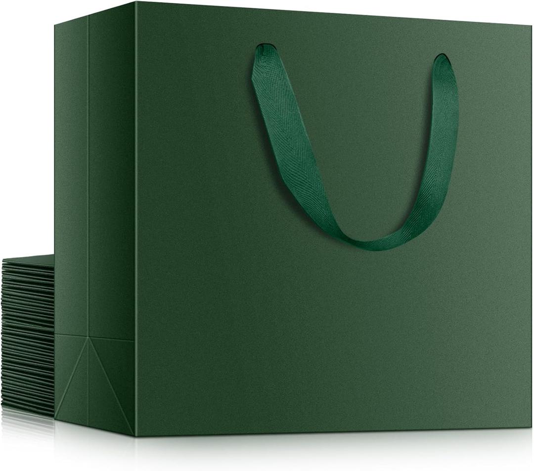 EUSOAR Small Gift Bags Bulk, 20pcs 8.6"x3.9"x7 Thank You Gift Paper Wrap Bag with Handles, Retail Shopping Wrapping Bags Sacks for Business, Craft Grocery, Wedding Birthday Christmas Party Favors (1 Count (Pack of 20), Green)