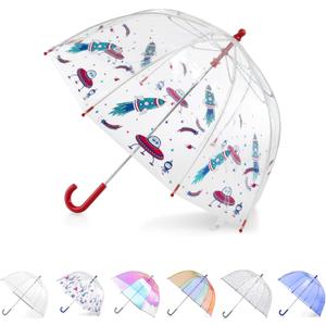 Totes Kids Pinch Proof Bubble Umbrella with Enhanced Visibility (38" Canopy, COSMIC ADVENTURE)