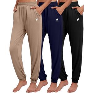 Ficerd 3 Pack Women's Sweatpants Loose Fit Joggers Elastic Tapered Leg Pants Athletic Baggy Lounge Trousers with Pockets L,  Black, Navy Blue, Mocha
