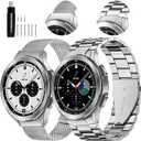 GOLDTOLUCK No Gap Stainless Steel Band Compatible with Samsung Galaxy Watch 8 7 6 5 4 Classic FE Pro Ultra 40mm 44mm 46mm 43mm 47mm 45mm 42mm Replacement Men Women Milanese Metal Elegant Casual (Silver&Silver)