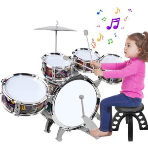 Raimy Toddlers Drum Set with 5 Piece High Mini Musical Jazz Drum Kit for Kids Musical Instruments Toys Gifts for Age 3 4 5 6 7 8 Year Old Boys Girls Baby Children