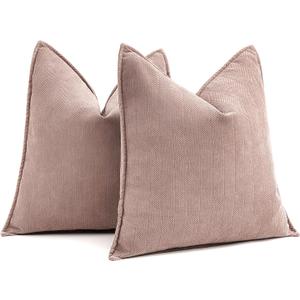 MIULEE Pack of 2 Blush Pink Decorative Pillow Covers 20x20 Inch Soft Chenille Luxurious Couch Throw Pillows Farmhouse Cushion Covers with Elegant Design for Sofa Bedroom Living Room Home Decor