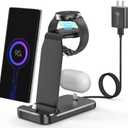 Charging Station for Samsung Multiple Devices,3 In 1 Fast Charging Stand Wireless Charger for Samsung Galaxy Watch 5/5 Pro/4/3/Active,Galaxy S23/S22/S21/S20/Note20/Note10/Z Flip 4/Z Fold 4,Galaxy Buds (Black)