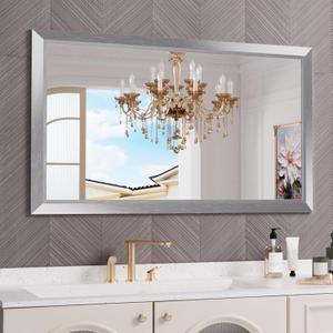 Amorho Bathroom Mirror 50 X30 Inch, Silver Thick Metal Framed Wall Mirrors for Over Sink, Brushed Nickel Mirror Perfect for Bedroom, Living Room, Entryway, Rectangle (Horizontal/Vertical).