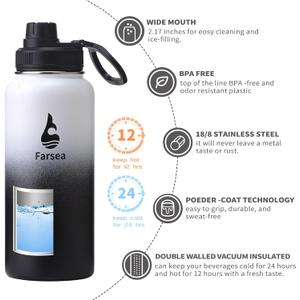 Farsea Insulated Water Bottle With Paracord Handle, Protective Silicone Boot and 2 Lids (Straw Lid & Spout Lid), Stainless Steel Water Bottle Wide Mouth, Double Wall Sweat-Proof BPA-Free, 40 oz (40 Ounces, Coral/Punch)