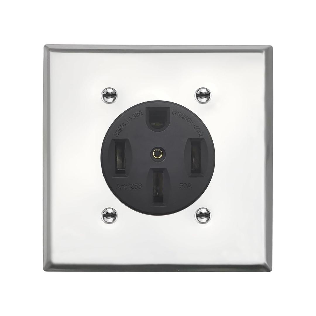 Nema 14-50 Outlet with Square Wall Plate, 50 Amp 125/250 Volt Receptacle, Flush Mounting Receptacle for RV Oven Range and Stove Outlet, 3-Pole 4-Wire, Nema 14-50r Receptacle with Plate