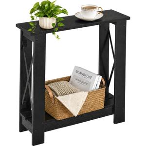 Narrow Side Table, 6.6" Ultra Slim End Table, 2 Tier Storage, Black