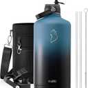 BUZIO 1 Gallon Water Bottle Insulated with Straw Lid, 128oz Large Water Jug Stainless Steel Metal Vacuum Water Flask Leak Proof 18/8 Food Grade Thermo Mug Keep Cold 48H & Hot 24H, Indigo Crush