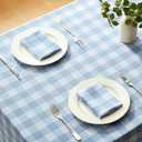 Veblandy Checkered Tablecloth Square Waterproof Gingham Table Cloth Washable Buffalo Plaid Table Cover Wrinkle Free for Kitchen, Dining and Outdoor Picnic, 60 x 60 Inch, Light Blue and White