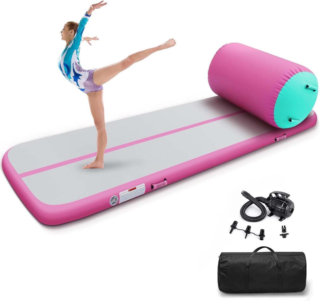 Estgora Gymnastics Mat For Tumbling 10ft Mat Inflatable, 4 Inch Air Tumble Track Air Roller Gymnastic Training Equipment for Kids Home Use Gym Cheerleading with Electric Pump