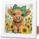 WEMEON Cow Diamond Art Painting Kits for Kids with Frame,Animal Diamond Art for Kids Ages 4-8-12,Package for Gift and Home Wall Decor(7x7inch)