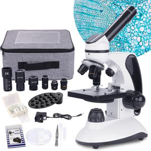 BEBANG Monocular Microscope for Adults Students,40X-2000X Magnification, Dual LED Beginners Kids Microscopes with Science Kits, Phone Adapter, Carrying Case, AC Adapter,15 Slides for Lab Class Study