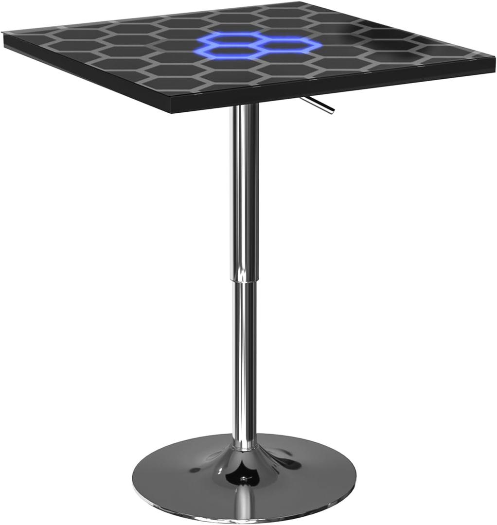 HOMEMORE Bar Table LED Bar Chairs Pub Table LED Lights Cocktail Table Glowing Desktop for Bar Living Room Family Gathering Party Outdoor Games, 23.6*23.6*35.4in