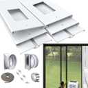 95" Sliding Door AC Vent Kit for Dual Hose Portable Air Conditioner with Screen net & 2 weather strippings Energy Saving Airtight Universal 5.0/5.9"Hose Coupler Portable AC sliding door Kit